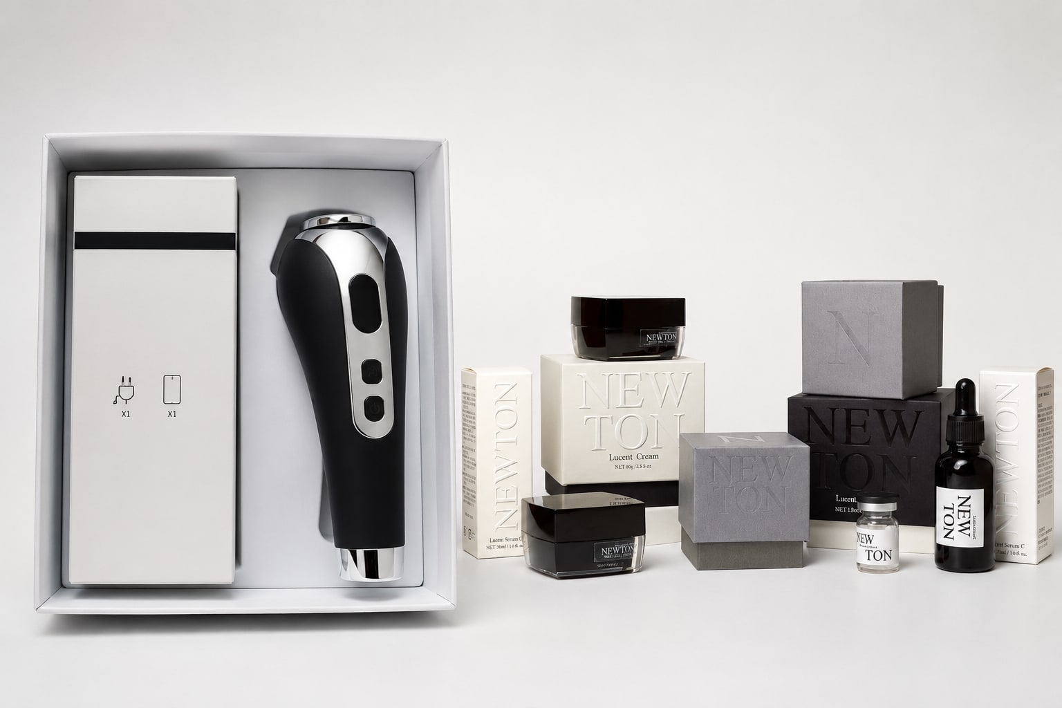 NEWTON サロン新規導入プロパッケージ ─ 専用美容機器 + Lucent Cream / Lucent Serum C / 各種アンプル / 専用パッケージ一式